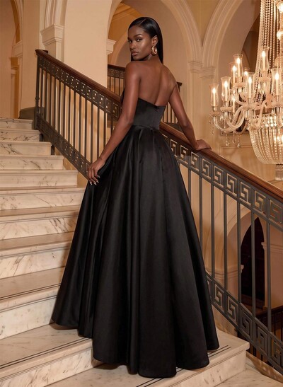 Strapless A-Line Satin Slit Evening Dresses