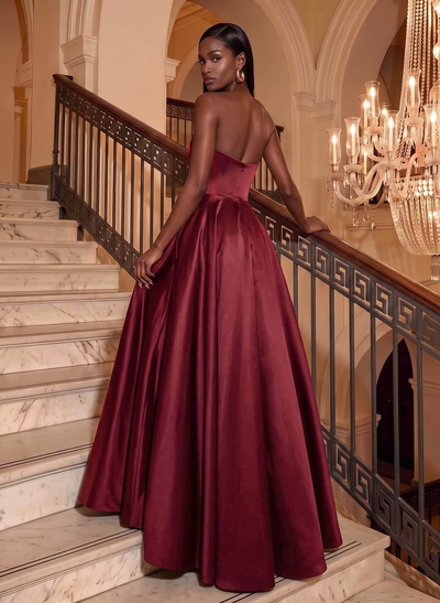 Strapless A-Line Satin Slit Evening Dresses