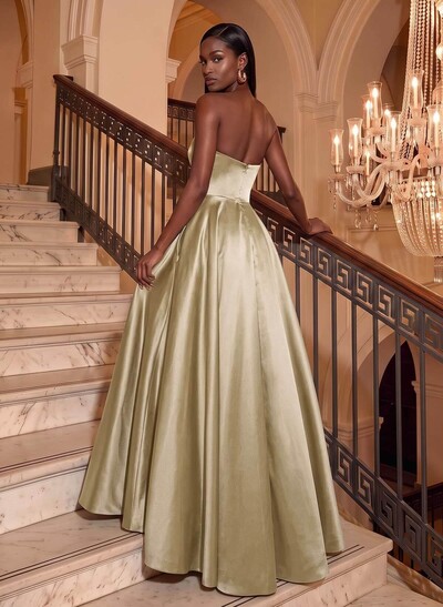 Strapless A-Line Satin Slit Evening Dresses