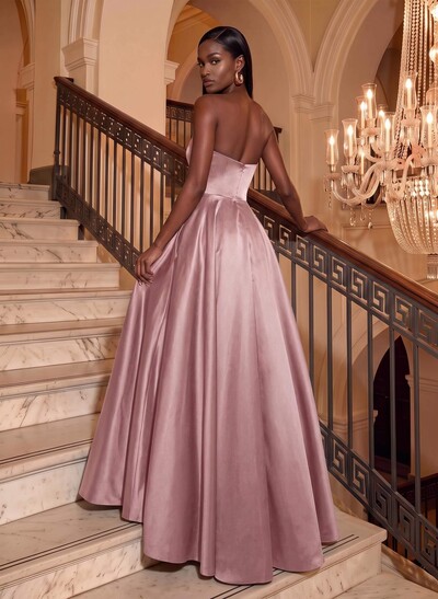 Strapless A-Line Satin Slit Evening Dresses