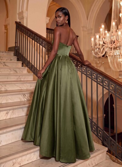 Strapless A-Line Satin Slit Evening Dresses