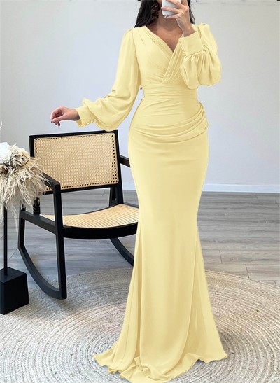 V-Neck Trumpet/Mermaid Long Sleeves Evening Dresses