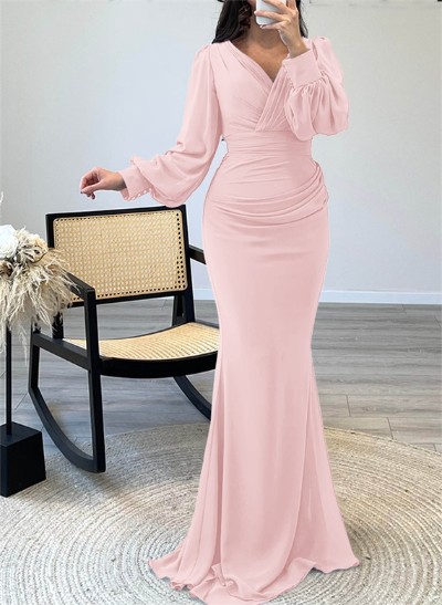 V-Neck Trumpet/Mermaid Long Sleeves Mother Of The Bride Dresses