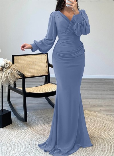 V-Neck Trumpet/Mermaid Long Sleeves Mother Of The Bride Dresses