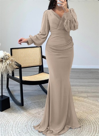 V-Neck Trumpet/Mermaid Long Sleeves Evening Dresses