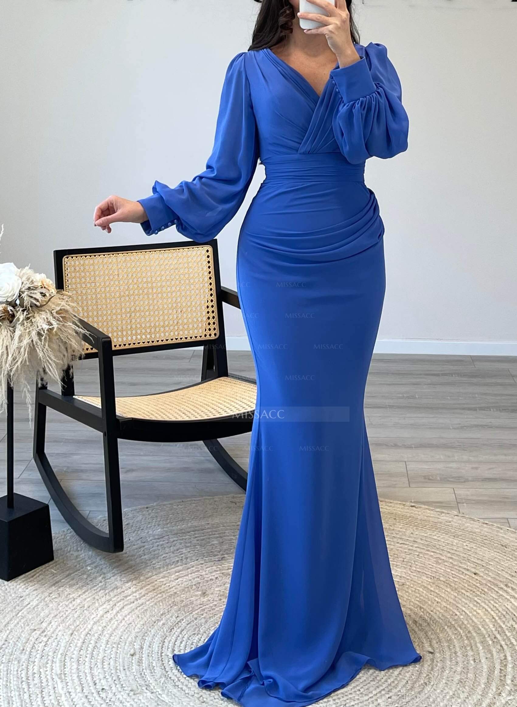 V-Neck Trumpet/Mermaid Long Sleeves Evening Dresses