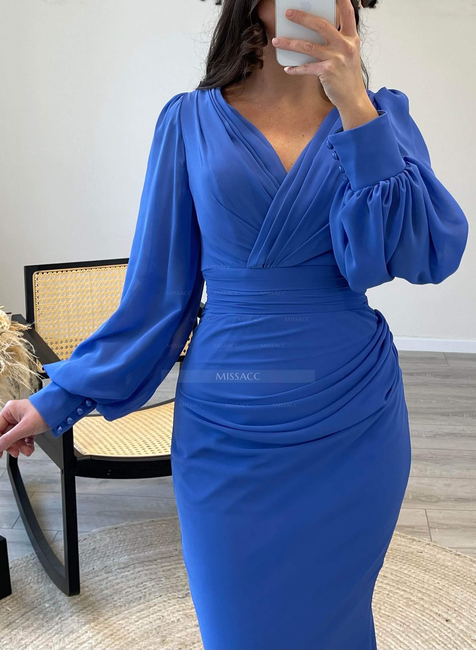 V-Neck Trumpet/Mermaid Long Sleeves Evening Dresses