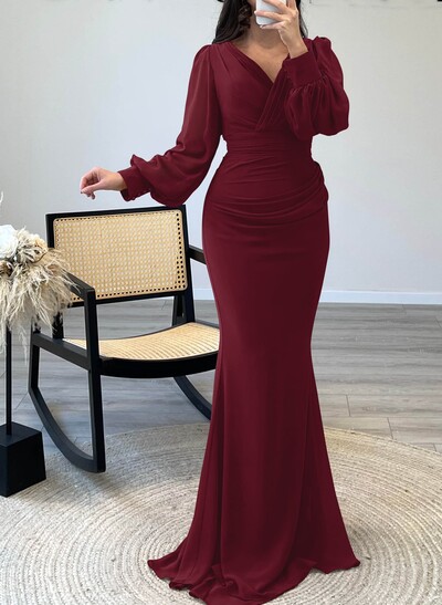 V-Neck Trumpet/Mermaid Long Sleeves Evening Dresses