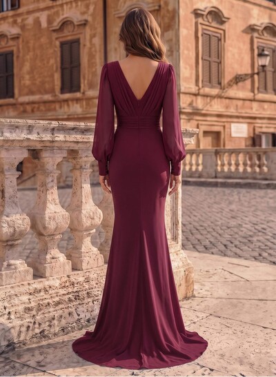 V-Neck Trumpet/Mermaid Long Sleeves Evening Dresses