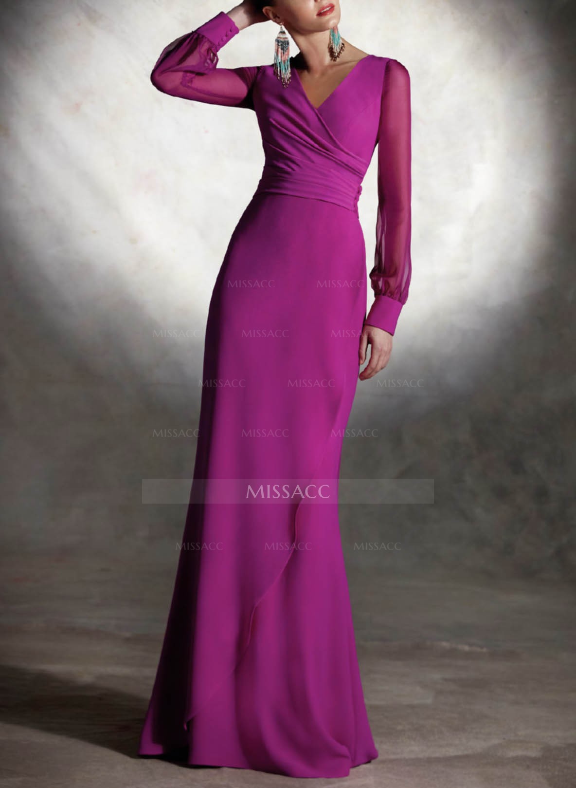 Elegant V-Neck Long Sleeves Mother Of The Bride Dresses