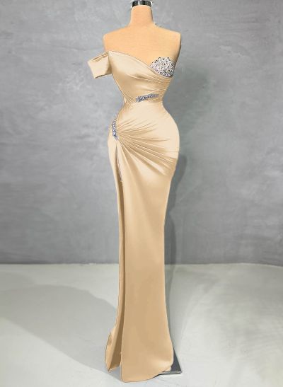 Sparkly Beading Off-The-Shoulder Evening Dresses With High Slit