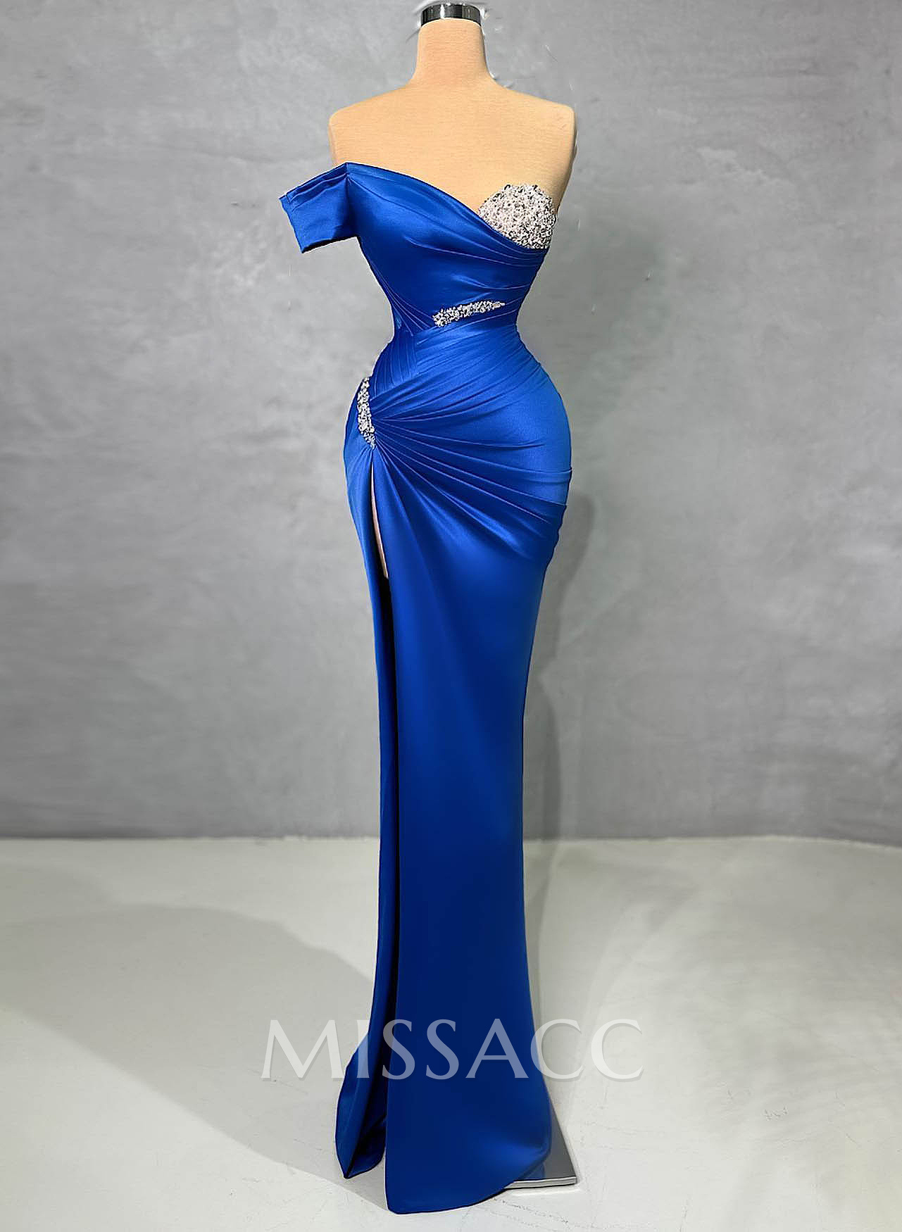 Sparkly Beading Off-The-Shoulder Evening Dresses With High Slit