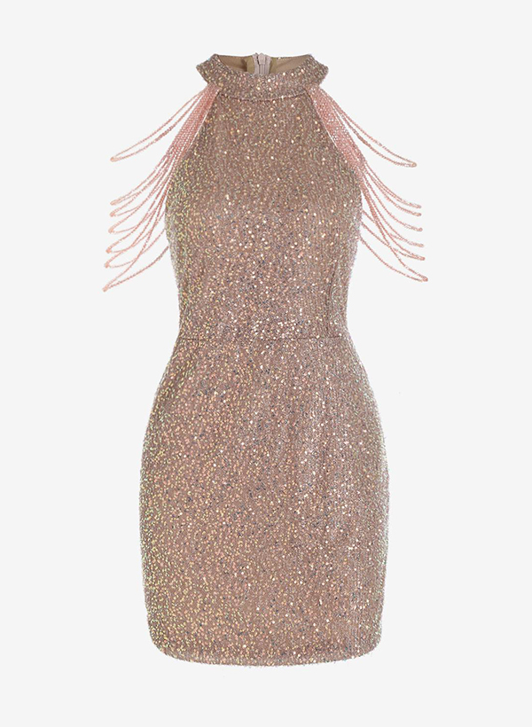 Column Sleeveless Short/Mini Sequined Homecoming Dresses With Beading