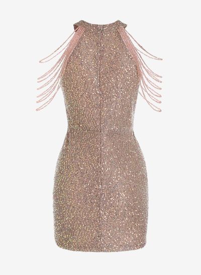 Column Sleeveless Short/Mini Sequined Homecoming Dresses With Beading