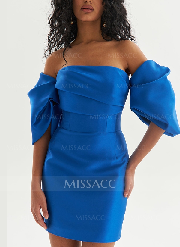 Sheath/Column Off-The-Shoulder Short/Mini Satin Homecoming Dresses