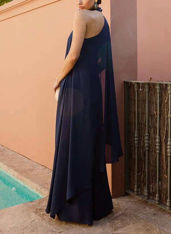 Missacc Navy Blue Mother Of The Bride Dresses Sheath/Column Halter Sleeveless Chiffon Mother Of The Bride Dresses