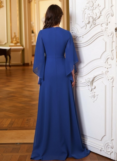A-Line V-Neck 3/4 Sleeves Floor-Length Chiffon Mother Of The Bride Dresses