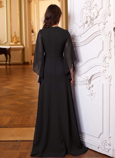 A-Line V-Neck 3/4 Sleeves Floor-Length Chiffon Mother Of The Bride Dresses