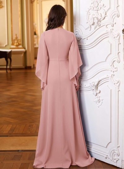 A-Line V-Neck 3/4 Sleeves Floor-Length Chiffon Mother Of The Bride Dresses