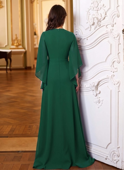 A-Line V-Neck 3/4 Sleeves Floor-Length Chiffon Mother Of The Bride Dresses