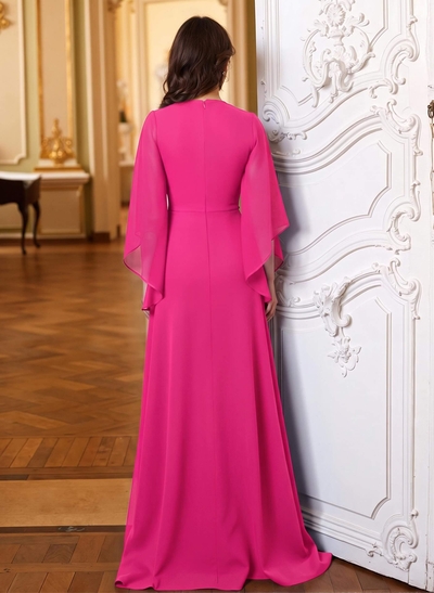 A-Line V-Neck 3/4 Sleeves Floor-Length Chiffon Mother Of The Bride Dresses