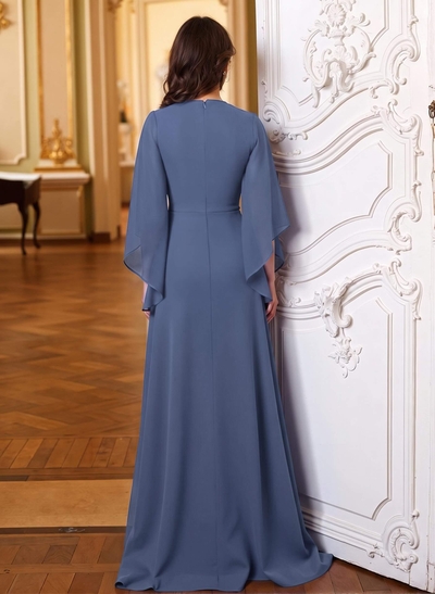 A-Line V-Neck 3/4 Sleeves Floor-Length Chiffon Mother Of The Bride Dresses
