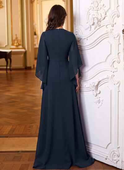 A-Line V-Neck 3/4 Sleeves Floor-Length Chiffon Mother Of The Bride Dresses