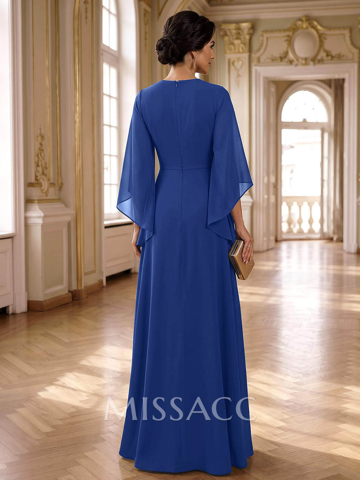 A-Line V-Neck 3/4 Sleeves Floor-Length Chiffon Mother Of The Bride Dresses A-Line V-Neck 3/4 Sleeves Floor-Length Chiffon Mother Of The Bride Dresses