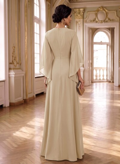 A-Line V-Neck 3/4 Sleeves Floor-Length Chiffon Mother Of The Bride Dresses