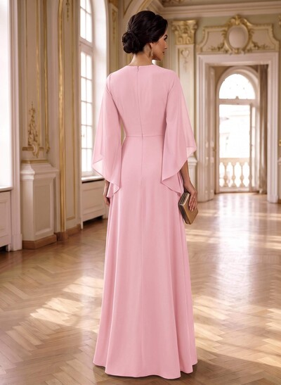 A-Line V-Neck 3/4 Sleeves Floor-Length Chiffon Mother Of The Bride Dresses