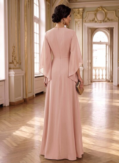 A-Line V-Neck 3/4 Sleeves Floor-Length Chiffon Mother Of The Bride Dresses