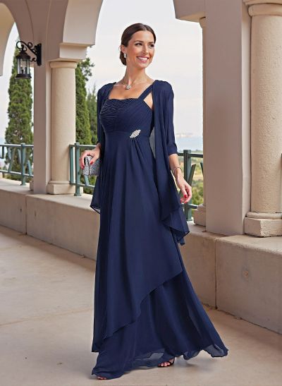 A-Line Square Neckline Floor-Length Chiffon Mother Of The Bride Dresses