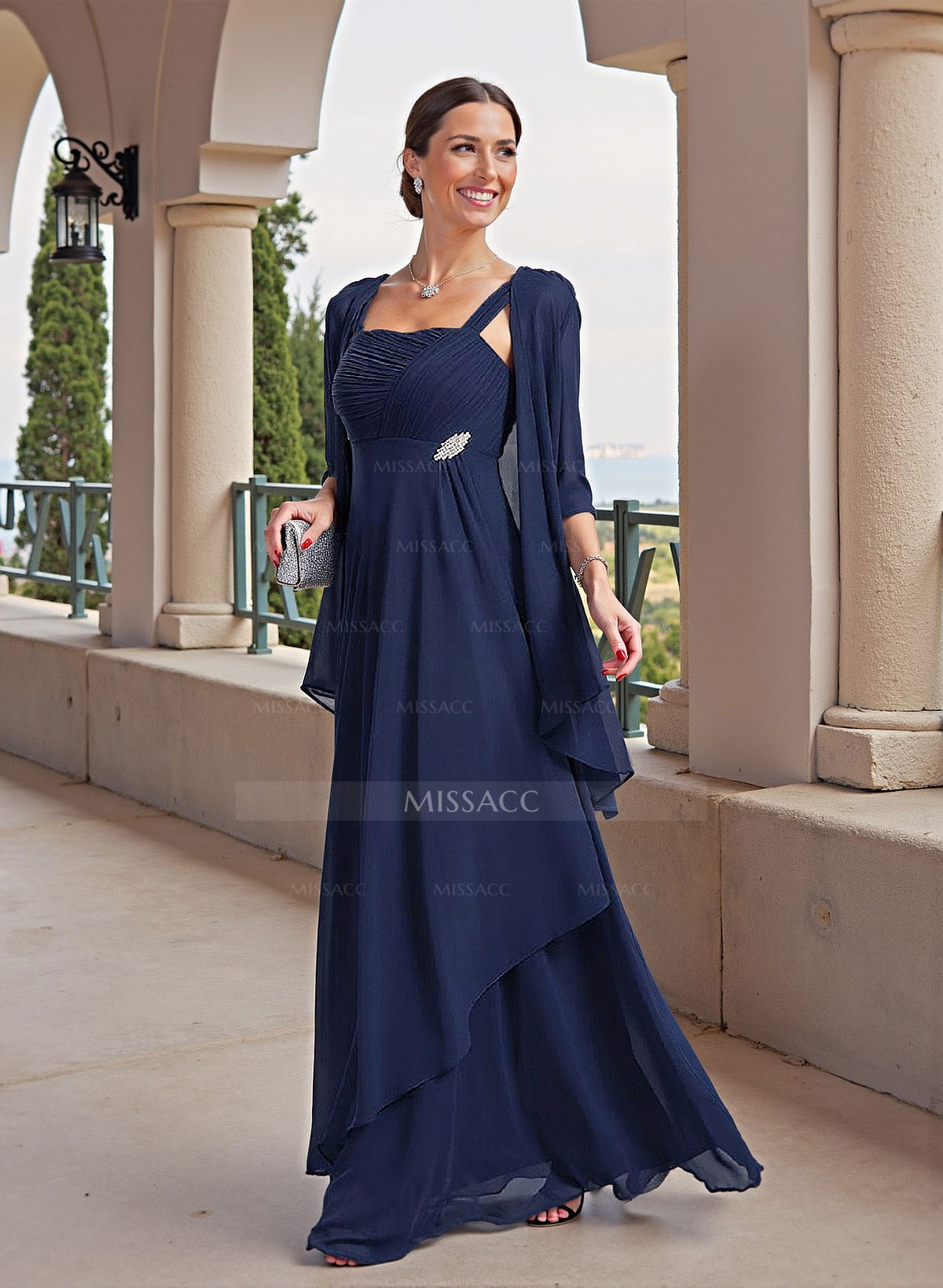 A-Line Square Neckline Floor-Length Chiffon Mother Of The Bride Dresses