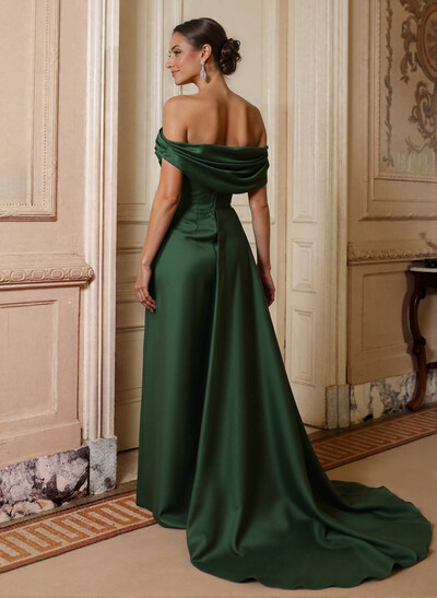 Off-The-Shoulder Sleeveless Satin Mother Of The Bride Dresses With Split Front