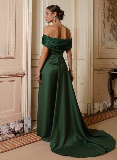 Off-The-Shoulder Sleeveless Satin Mother Of The Bride Dresses With Split Front