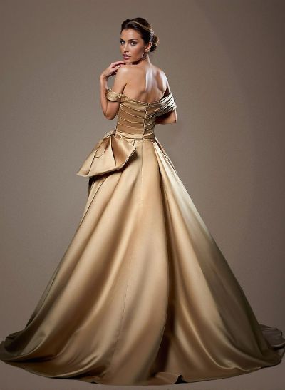 Off-The-Shoulder Sleeveless Satin Mother Of The Bride Dresses With Split Front