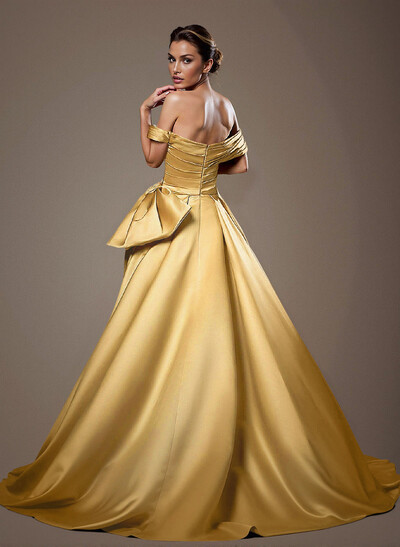 Off-The-Shoulder Sleeveless Satin Mother Of The Bride Dresses With Split Front