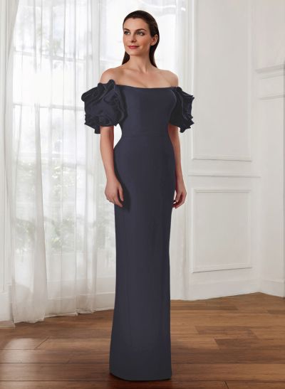 Column Off-The-Shoulder Elastic Satin Mother Of The Bride Dresses With Split Front