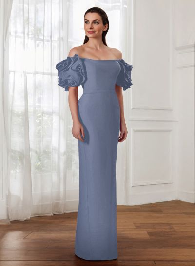 Column Off-The-Shoulder Elastic Satin Mother Of The Bride Dresses With Split Front