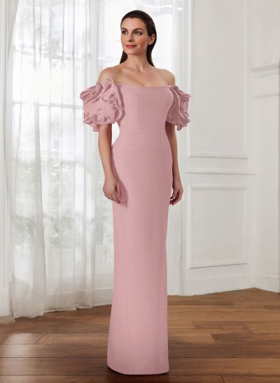 Column Off-The-Shoulder Elastic Satin Mother Of The Bride Dresses With Split Front