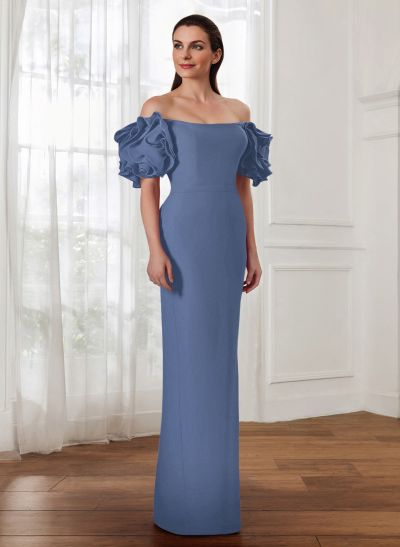 Column Off-The-Shoulder Elastic Satin Mother Of The Bride Dresses With Split Front