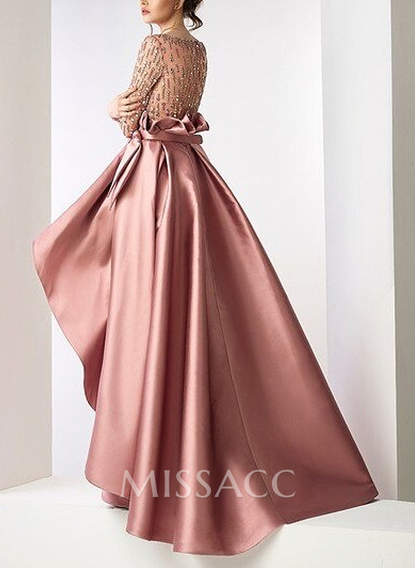 A-Line Scoop Neck Long Sleeves Satin Mother Of The Bride Dresses With Bow(s)