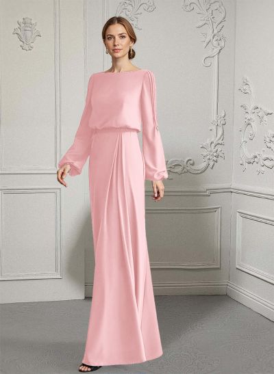 Scoop Neck Long Sleeves Floor-Length Chiffon Mother Of The Bride Dresses With Lace