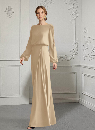 Scoop Neck Long Sleeves Floor-Length Chiffon Mother Of The Bride Dresses With Lace