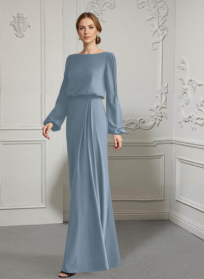Scoop Neck Long Sleeves Floor-Length Chiffon Mother Of The Bride Dresses With Lace