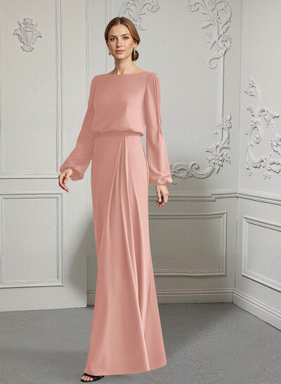 Scoop Neck Long Sleeves Floor-Length Chiffon Mother Of The Bride Dresses With Lace