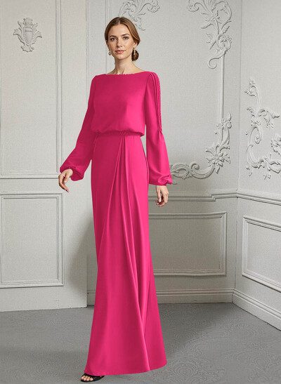Scoop Neck Long Sleeves Floor-Length Chiffon Mother Of The Bride Dresses With Lace