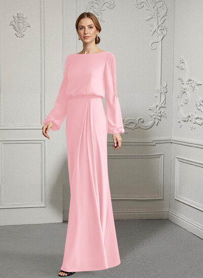 Scoop Neck Long Sleeves Floor-Length Chiffon Mother Of The Bride Dresses With Lace