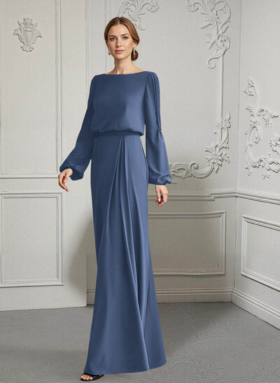 Scoop Neck Long Sleeves Floor-Length Chiffon Mother Of The Bride Dresses With Lace