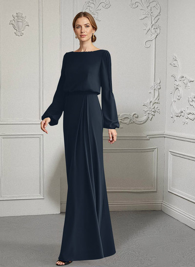Scoop Neck Long Sleeves Floor-Length Chiffon Mother Of The Bride Dresses With Lace